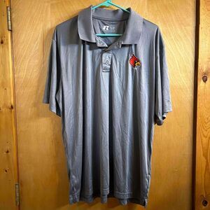 Russell Silver Short Sleeve Button Up Cardinals Embroidered Logo Polo Mens XL